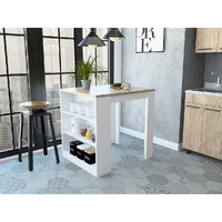 HomeRoots White - Pine Stylish White and Pine Kitchen Counter and Dining Table Combination