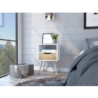 HomeRoots White-Light Oak Modern White and Light Oak Bedroom Nightstand