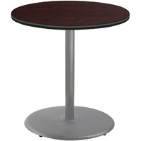 National Public Seating NPS 36  Round Cafe Table with Round Base, 36  Height, Particleboard Core/T-Mold, Mahogany Top, Grey Frame