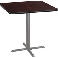 National Public Seating NPS 36  Square Cafe Table with X Base, 36  Height, Particleboard Core/T-Mold, Mahogany Top, Grey Frame