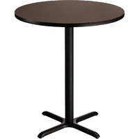 National Public Seating NPS 36  Round Cafe Table with X Base, 42  Height, Particleboard Core/T-Mold, Mahogany Top, Black Frame