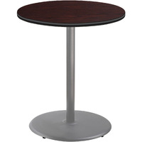 National Public Seating NPS 36  Round Cafe Table with Round Base, 42  Height, Particleboard Core/T-Mold, Mahogany Top, Grey Frame