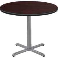 National Public Seating NPS 36  Round Cafe Table with X Base, 30  Height, Particleboard Core/T-Mold, Mahogany Top, Grey Frame