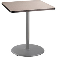 National Public Seating NPS 36  Square Cafe Table with Round Base, 42  Height, Particleboard Core/T-Mold, Grey Nebula Top, Grey Frame