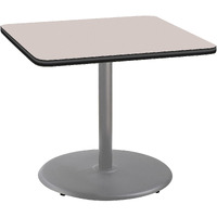 National Public Seating NPS 36  Square Cafe Table with Round Base, 30  Height, Particleboard Core/T-Mold, Grey Nebula Top, Grey Frame