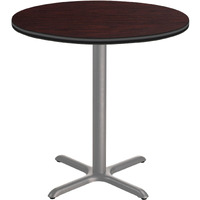 National Public Seating NPS 36  Round Cafe Table with X Base, 42  Height, Particleboard Core/T-Mold, Mahogany Top, Grey Frame