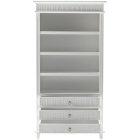 HomeRoots 523197 75 in. Solid Wood Four Tier Standard Bookcase with Three Drawers Antiqued White