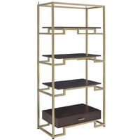 HomeRoots 486306 78 in. Metal Four Tier Etagere Bookcase with a Drawer Gold & Black