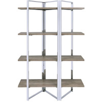 HomeRoots 486294 72 in. Metal Four Tier Etagere Bookcase Brown & Silver