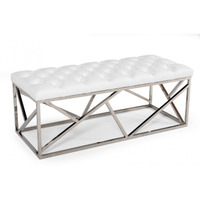 HomeRoots 473162 48 in. White & Silver Upholstered Faux Leather Bench