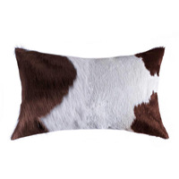 HomeRoots Kitchen 12  x 20  x 5  White and Brown Cowhide Pillow with Hidden Zipper Closure