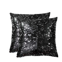 HomeRoots Silver & Black Cowhide, Microsuede, Polyfill 18'' X 18'' X 5'' 2 Pcs Modern Silver and Black Torino Quattro Pillow