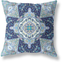 Amrita Sen Buddha Flower Ceremony Broadcloth Indoor Outdoor Zippered Pillow Indigo Light Blue