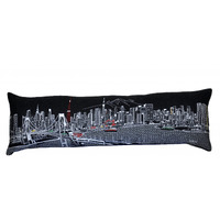 HomeRoots Grey 45  Black Tokyo Nighttime Skyline Lumbar Decorative Pillow