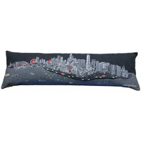 HomeRoots Grey 45  Black Chicago Nighttime Skyline Lumbar Decorative Pillow