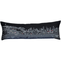 HomeRoots Grey 45  Black Philadelphia Nighttime Skyline Lumbar Decorative Pillow