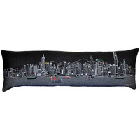 HomeRoots Grey 45  Black Hong Kong Nighttime Skyline Lumbar Decorative Pillow