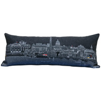 HomeRoots Grey 35  Black Washington DC Nighttime Skyline Lumbar Decorative Pillow