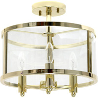 Lalia Home 3-Light 13  Industrial Farmhouse Glass and Metallic Accented Semi-Flushmount, Gold