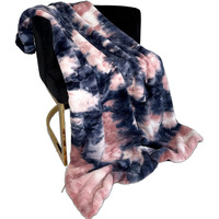 Plutus Brands Pink Navy Fureal Faux Fur Luxury Throw Blanket