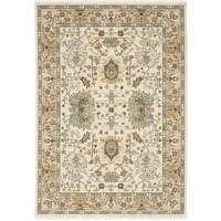 HomeRoots 509301 8 x 11 ft. Ivory Oriental Power Loom Stain Resistant Rectangle Area Rug with Fringe