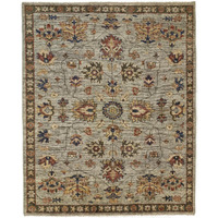 HomeRoots 512622 8 x 10 ft. Gray Gold & Red Wool Floral Hand Knotted Stain Resistant Rectangle Area Rug with Fringe