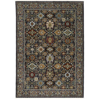 HomeRoots 507992 5 x 8 ft. Blue Red Beige Orange Green & Rust Oriental Power Loom Stain Resistant Rectangle Area Rug with Fringe