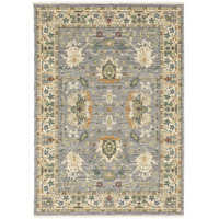 HomeRoots 509293 6 x 9 ft. Gray Ivory Orange Teal Green Charcoal Blue & Red Oriental Power Loom Stain Resistant Rectangle Area Rug with Fringe