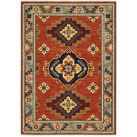 HomeRoots 509258 6 x 9 ft. Red Gold Blue Brown Oriental Power Loom Stain Resistant Rectangle Area Rug with Fringe