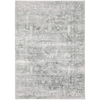 HomeRoots 510657 4 x 6 ft. Sage Green Gray Ivory & Silver Oriental Printed Stain Resistant Non Skid Rectangle Area Rug