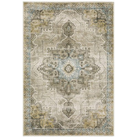 HomeRoots 509875 6 x 9 ft. Gray Blue Beige & Gold Oriental Power Loom Stain Resistant Rectangle Area Rug