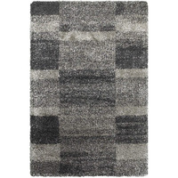 HomeRoots 507876 10 x 13 ft. Geometric Shag Power Loom Stain Resistant Rectangle Area Rug Charcoal Silver & Grey