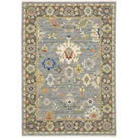 HomeRoots 509348 5 x 8 ft. Blue Gray Gold Green Pink Orange Ivory & Red Oriental Power Loom Stain Resistant Rectangle Area Rug with Fringe