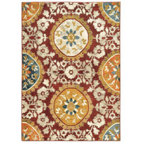 HomeRoots 510726 6 x 9 ft. Red Gold Teal Gray Ivory & Blue Oriental Power Loom Stain Resistant Rectangle Area Rug