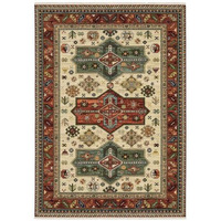 HomeRoots 509261 2 x 3 ft. Brick Red Orange Rust Beige Gold Pale Blue Olive Navy & Black Oriental Power Loom Stain Resistant Rectangle Area Rug with Fringe