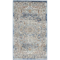 HomeRoots 480292 2 x 4 ft. Ivory & Blue Oriental Power Loom Non Skid Rectangle Area Rug