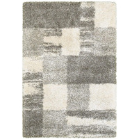 HomeRoots 507879 4 x 6 ft. Gray Ivory & Silver Geometric Shag Power Loom Stain Resistant Rectangle Area Rug