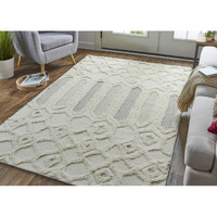 HomeRoots 512811 8 x 10 ft. Ivory Taupe & Tan Wool Geometric Hand Tufted Handmade Stain Resistant Rectangle Area Rug