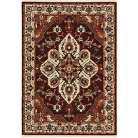 HomeRoots 509245 8 x 11 ft. Red Ivory Orange & Blue Oriental Power Loom Stain Resistant Rectangle Area Rug with Fringe