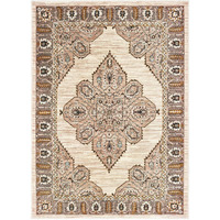 HomeRoots 510786 8 x 11 ft. Ivory Gold Gray & Blue Oriental Power Loom Stain Resistant Rectangle Area Rug