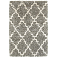 HomeRoots 507897 8 x 11 ft. Gray & Ivory Geometric Shag Power Loom Stain Resistant Rectangle Area Rug