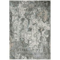 HomeRoots 508912 5 x 8 ft. Ivory Gray Charcoal Blue & Rust Oriental Power Loom Stain Resistant Rectangle Area Rug