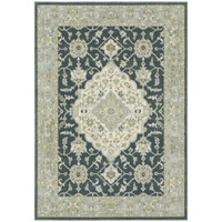 HomeRoots 508452 5 x 7 ft. Teal Blue Ivory Green & Gray Oriental Power Loom Stain Resistant Rectangle Area Rug