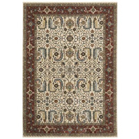 HomeRoots 507987 8 x 11 ft. Ivory Red Green Gray Blue & Navy Oriental Power Loom Stain Resistant Rectangle Area Rug with Fringe