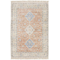 HomeRoots 509463 5 x 8 ft. Orange & Blue Oriental Hand Loomed Stain Resistant Rectangle Area Rug with Fringe