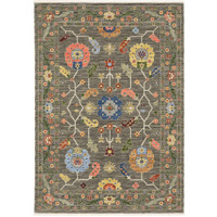 HomeRoots 509306 5 x 8 ft. Gray Blue Pink Orange Rust Red Green & Ivory Oriental Power Loom Stain Resistant Rectangle Area Rug with Fringe