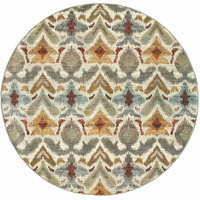 HomeRoots 510677 8 ft. Ivory Gray Rust Gold & Blue Abstract Power Loom Stain Resistant Round Area Rug