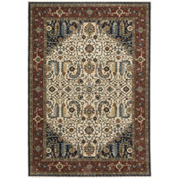 HomeRoots 508036 8 x 11 ft. Ivory Beige Red Blue Gold Green & Navy Oriental Power Loom Stain Resistant Rectangle Area Rug with Fringe