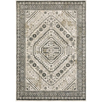 HomeRoots 508984 10 x 13 ft. Ivory Gray Black & Ivory Oriental Power Loom Stain Resistant Rectangle Area Rug