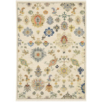 HomeRoots 509328 6 x 9 ft. Ivory Beige Gold Gray Blue Pink Red Rust & Green Oriental Power Loom Stain Resistant Rectangle Area Rug with Fringe